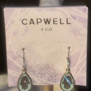 CAPWELL CO Hamsa hand drop earrings - Aqua/Gold